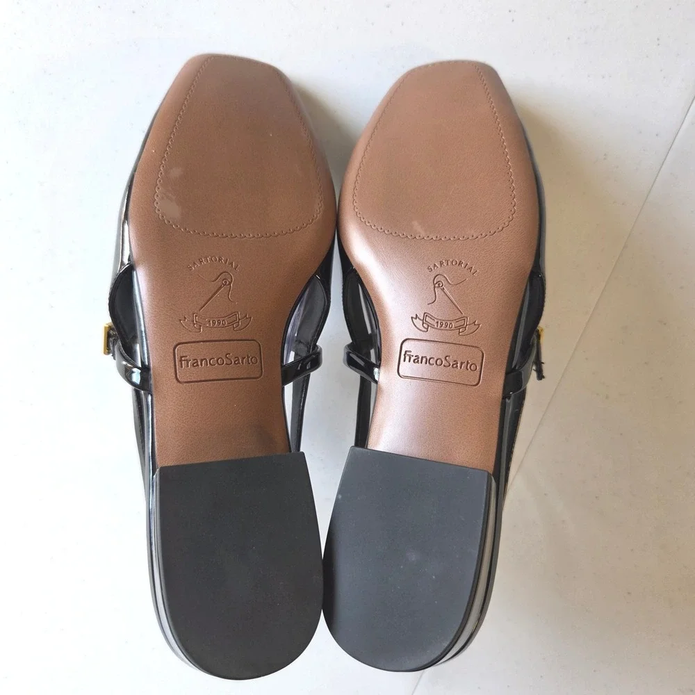 Franco Sarto L-Destin Black Patent Slingback Mary Jane Square Toe Pumps 7.5M